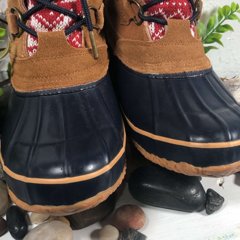 KHOMBU Sherpa Lined Duck Boots Sweater Print Lace Up Boots - Picture 4 of 16